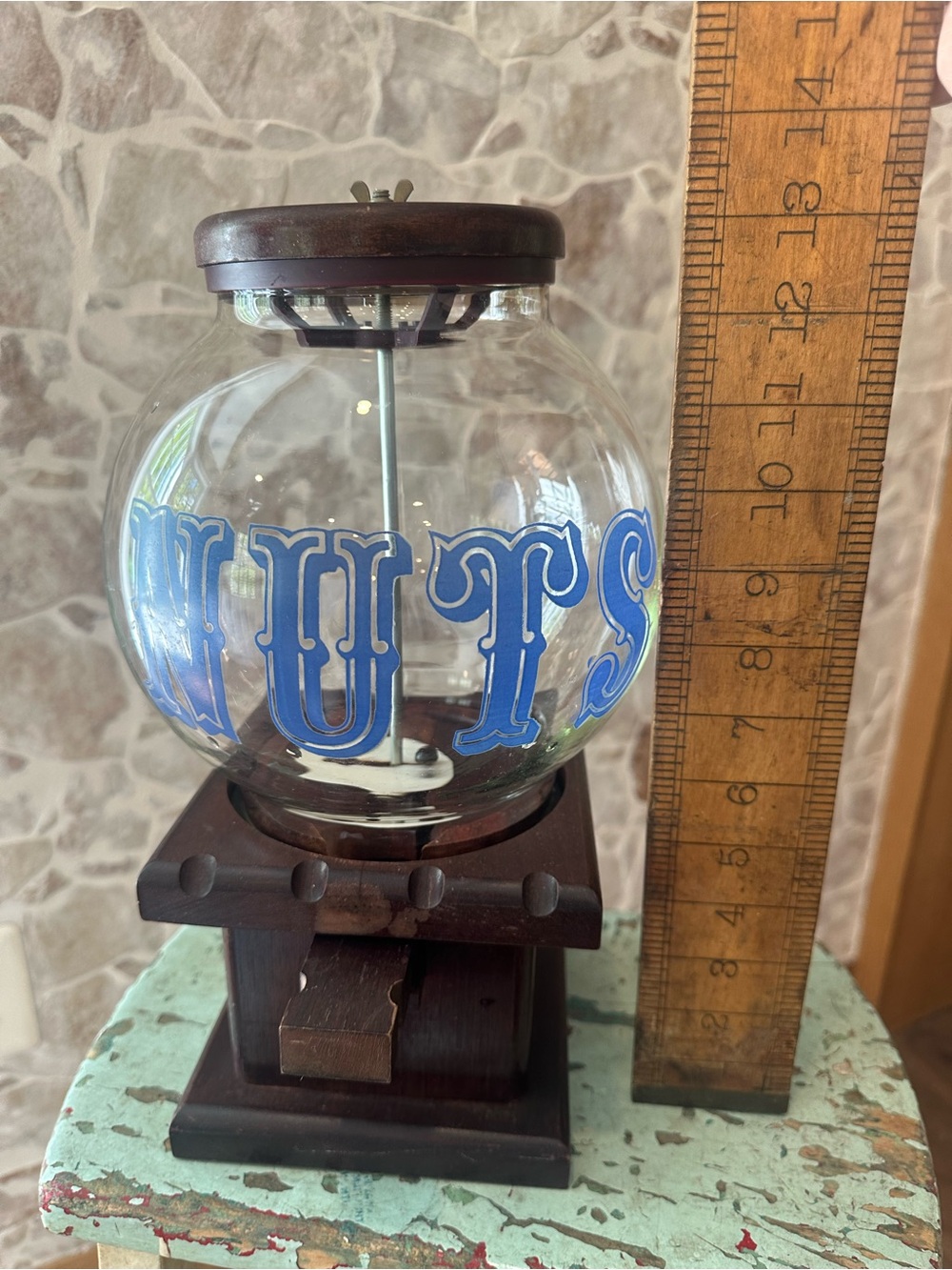 Vintage Glass Nut Dispenser made by Carousel w/Wood Base - - Picture 6 of 8